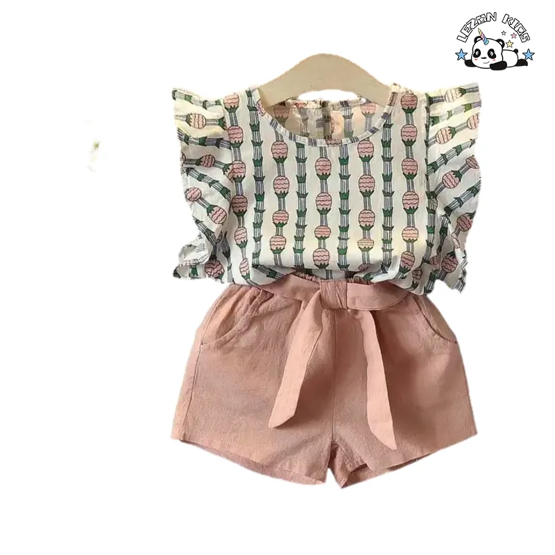 LEZONKIDS - Roupas infantis personalizáveis de atacado, traje de crianças sem mangas com estampa de abacaxi, roupas de bebê meninas